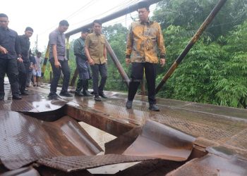 Bupati Muaro Jambi Bambang Bayu Suseno, Tinjau Jembatan Air Hitam yang Mengalami Kerusakan di Desa Kebun IX